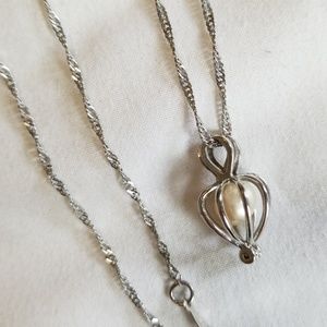 Vintage 18K Pearl Cage Pendant Necklace